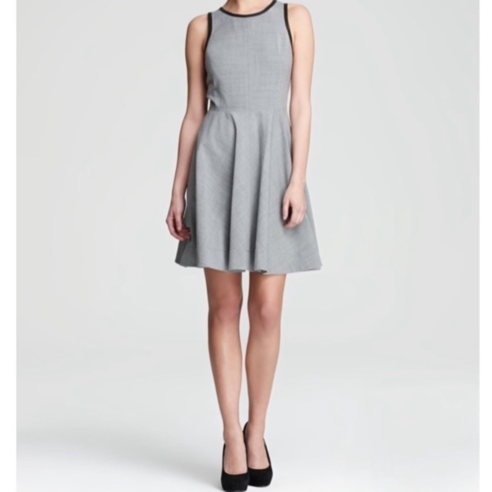 Rebecca Taylor Fit and Flare Leather Trim Dress